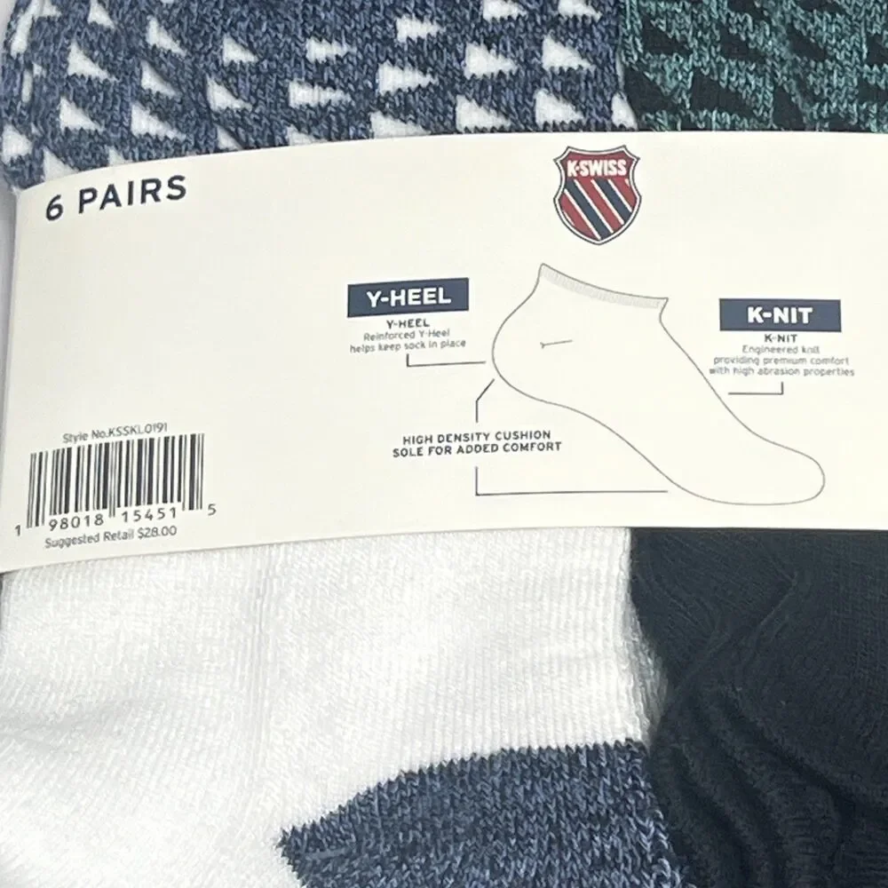 K Swiss Women's No-Show Socks 6 Pack Shoe Size‎ 4-10 Black Flow Cool $28 K-Knit